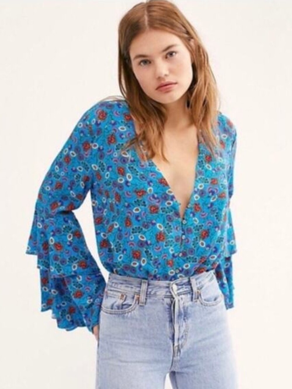 Free People She's Dainty Floral Long Sleeve Bodysuit